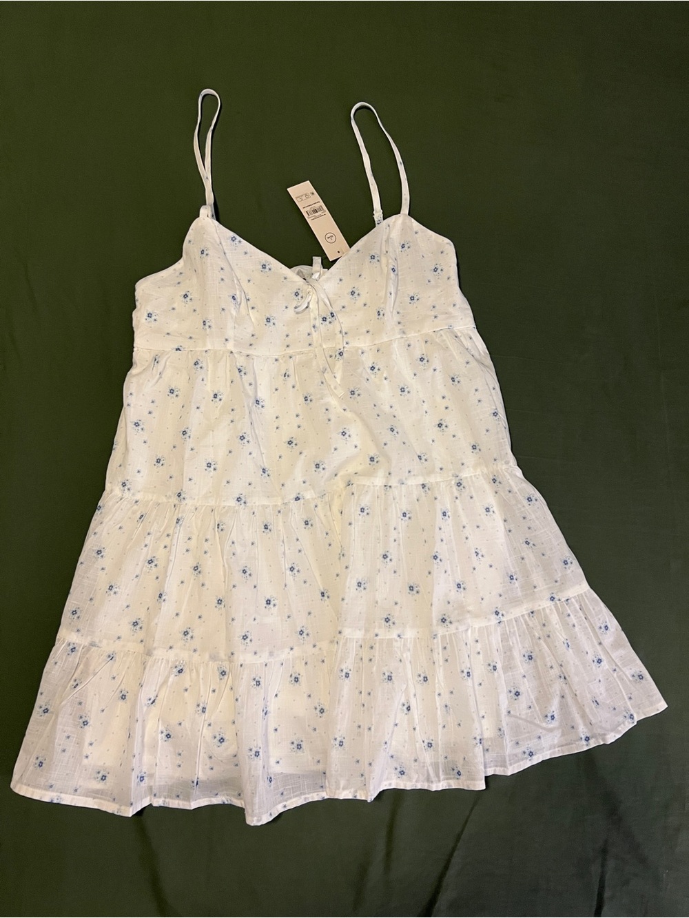 White Dress with Blue Floral Print Size L